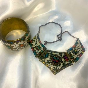 A beautiful, eye-catching colorful handcrafted mosaic bracelet and necklace